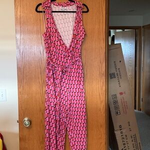 Diane Von Furstenberg Pink Geometric Wrap Jumpsuit
